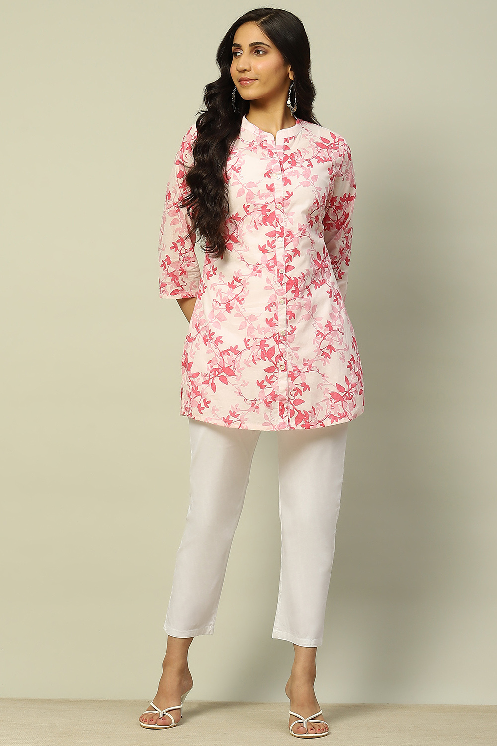 Pink Cotton Floral Printed Straight Indie Top image number 0