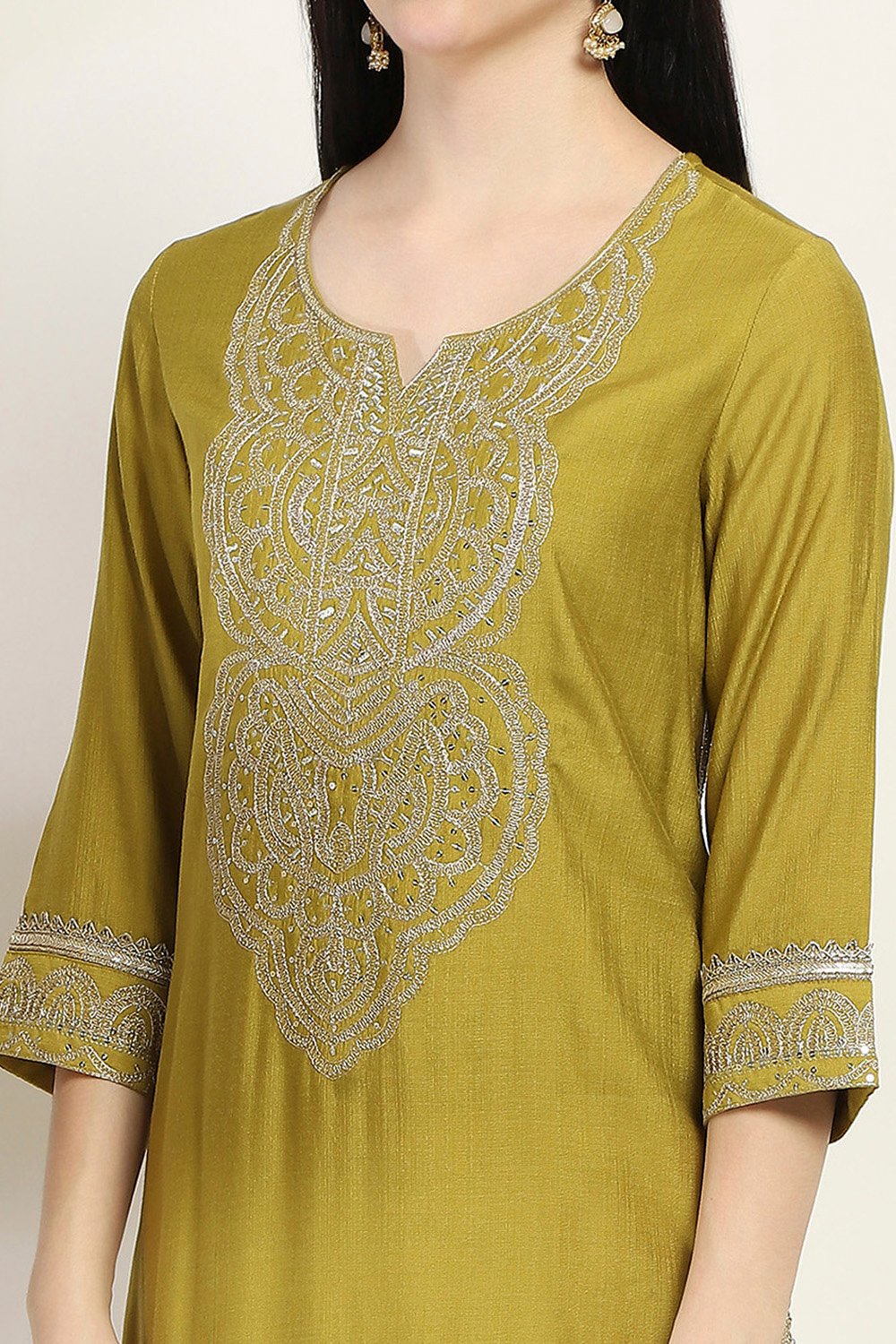 Lime Viscose Blend Straight Set image number 1