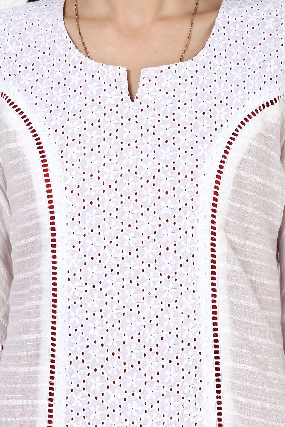 White Straight Dobby Kurta image number 4