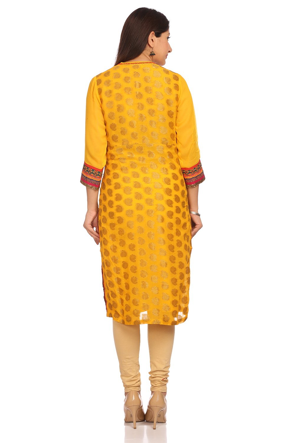 Yellow Cotton Straight Kurta image number 3