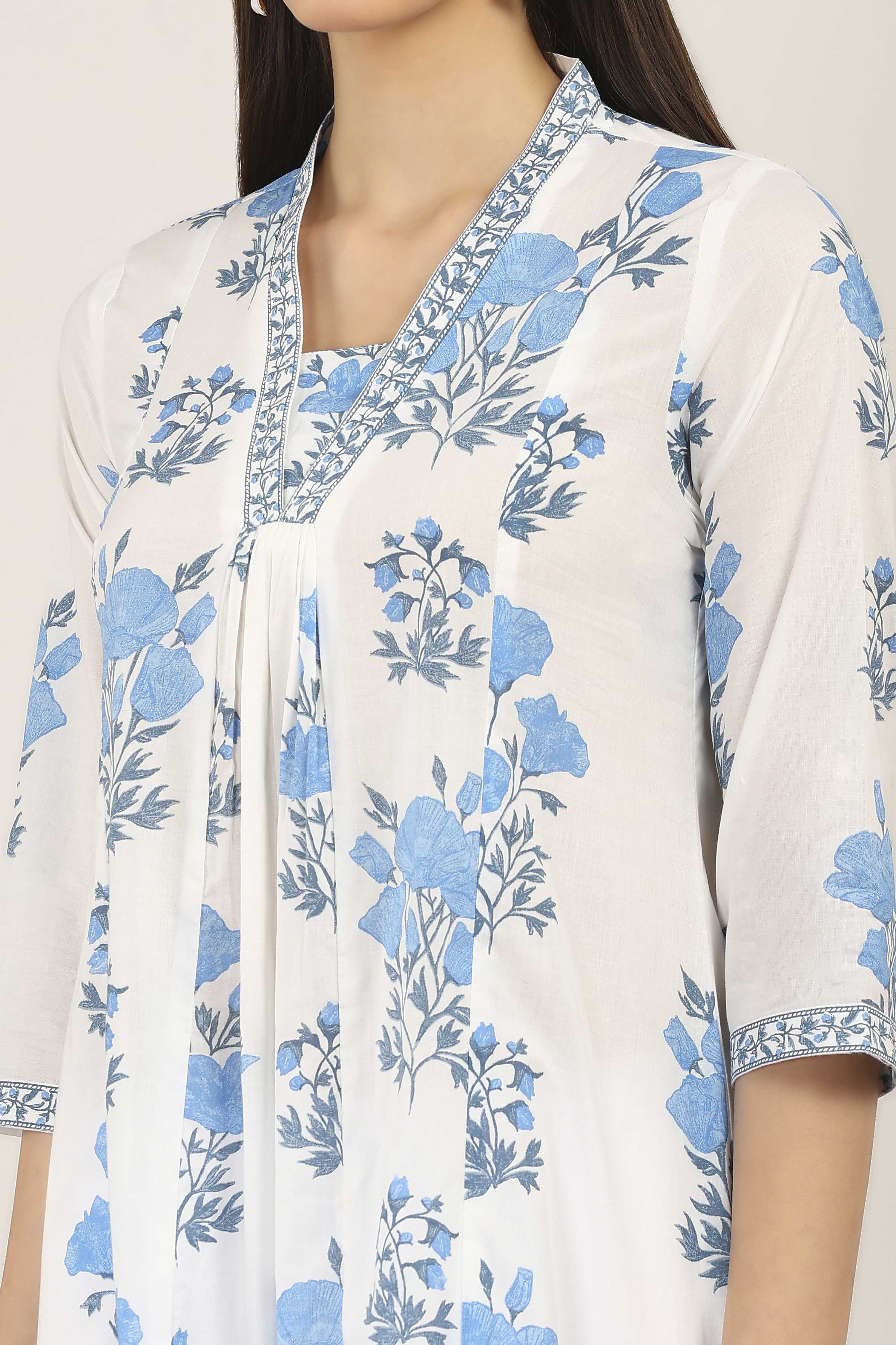 Blue Cotton A-line & Kalidar Kurtas image number 1