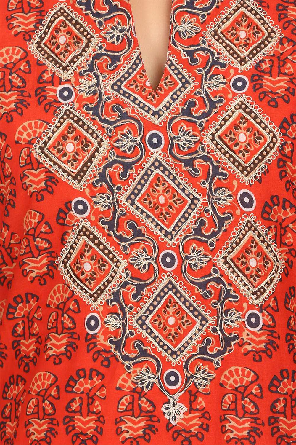 Brick Red Straight Cotton Kurta image number 4