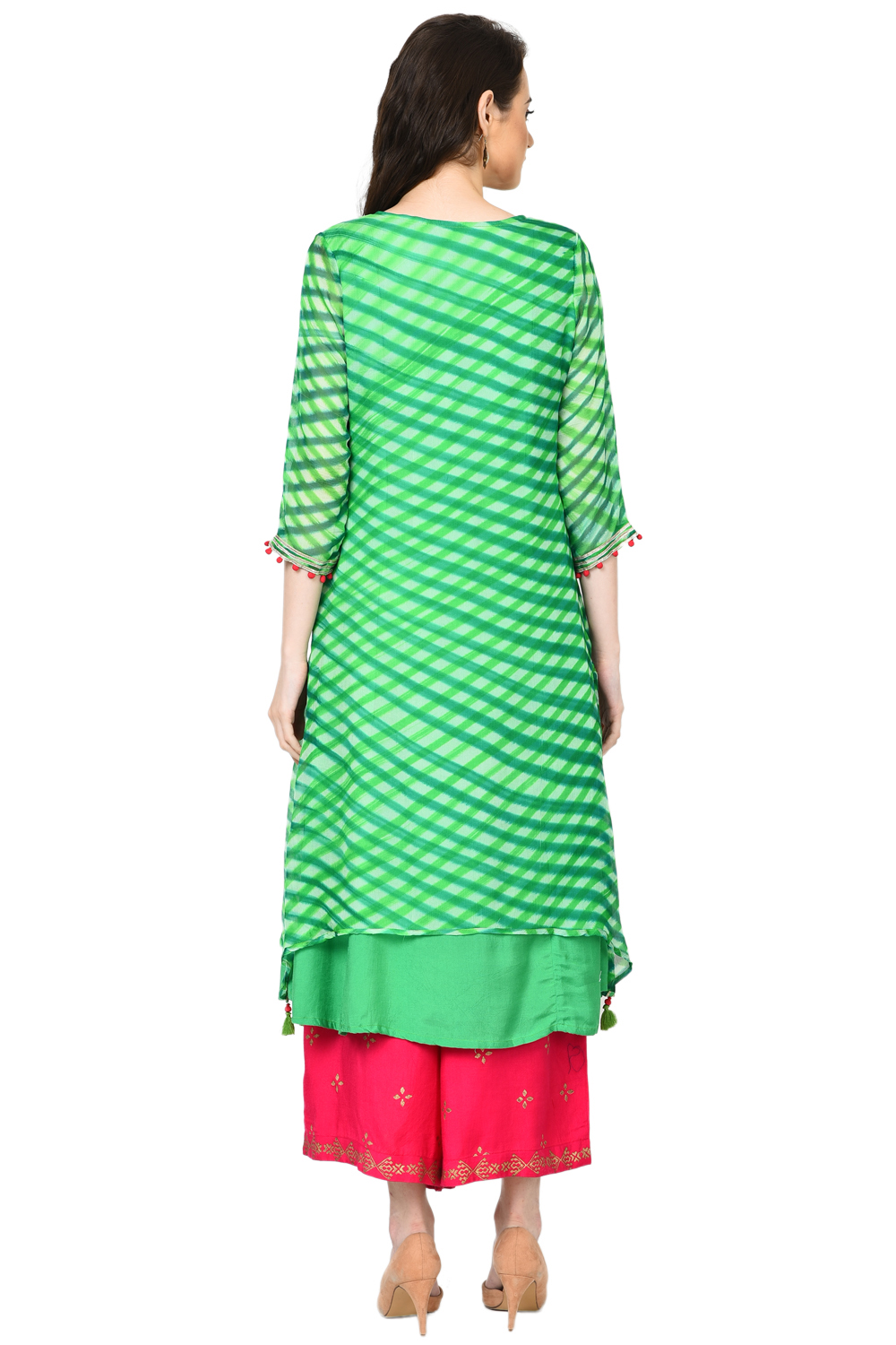 Green A-Line Polyester Kurta image number 4