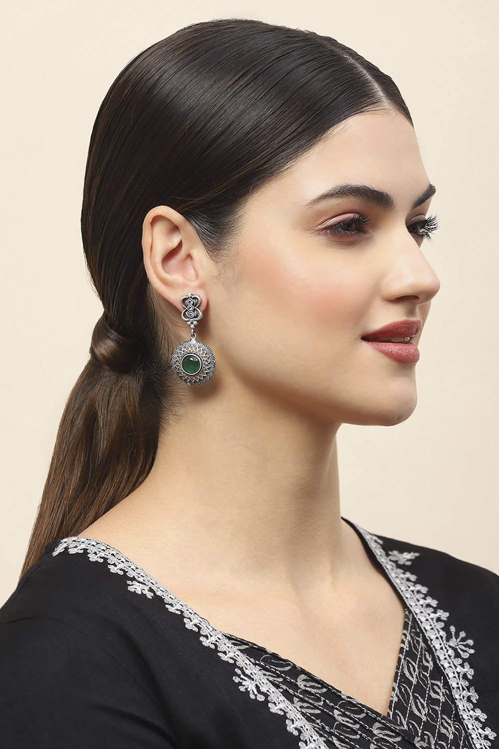 Apple Green Oxidised Alloy Earrings image number 3