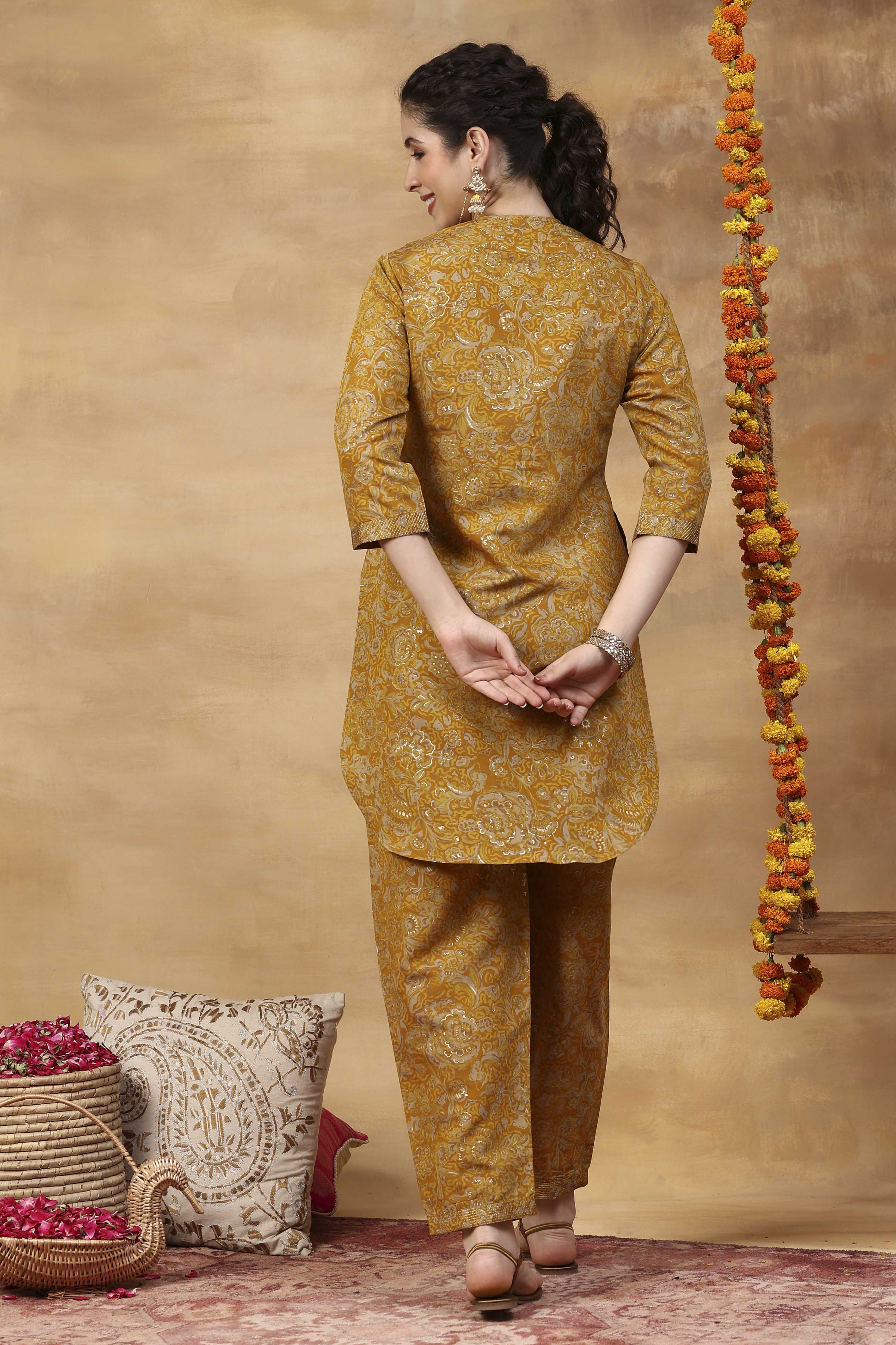 Yellow Viscose Blend A-Line Printed Kurta Pants Set image number 5