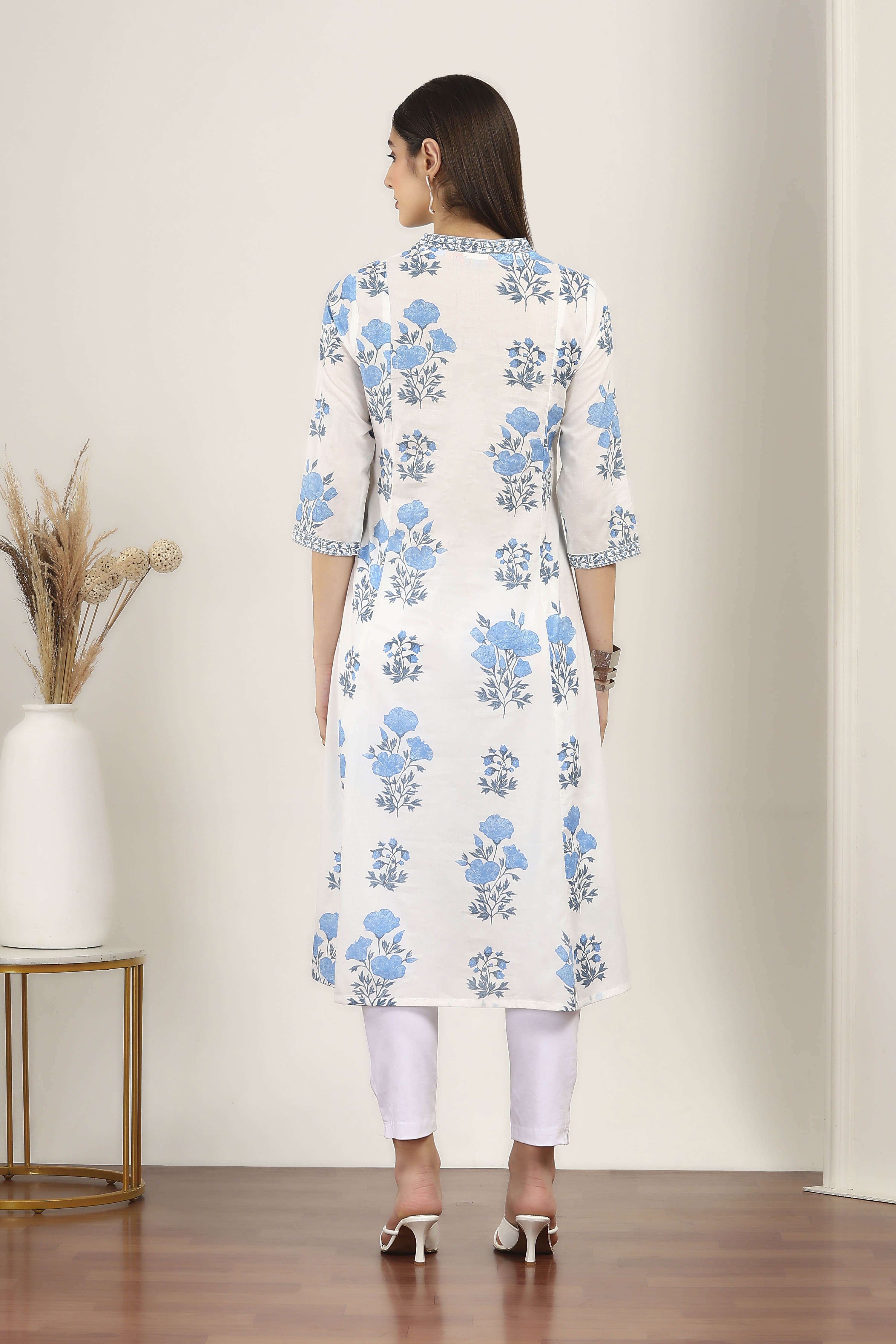 Blue Cotton A-line & Kalidar Kurtas image number 3