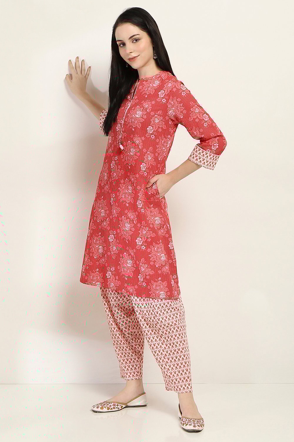 Red Cotton Straight SET image number 0
