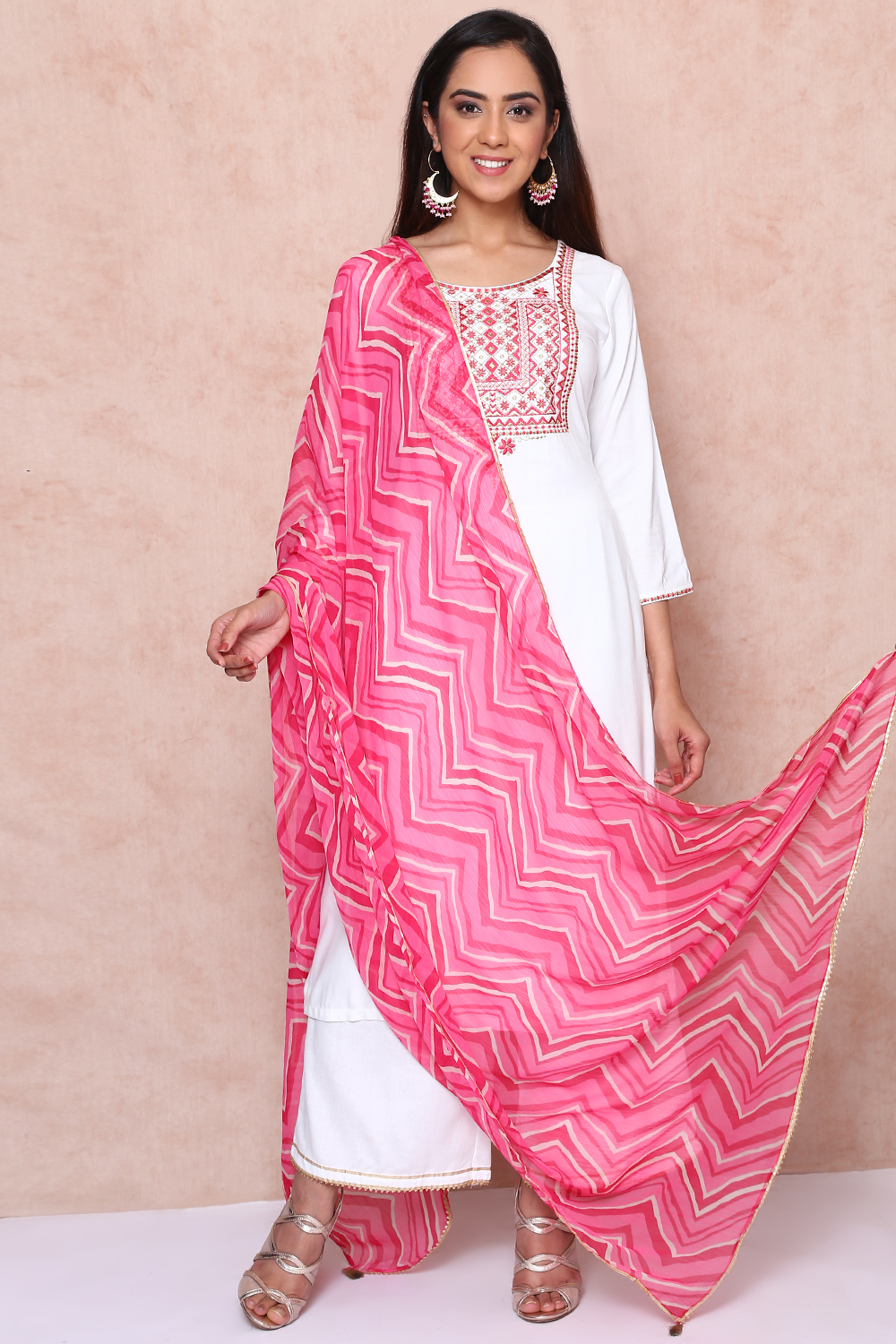 Pink Polyester Chiffon Dupatta image number 2