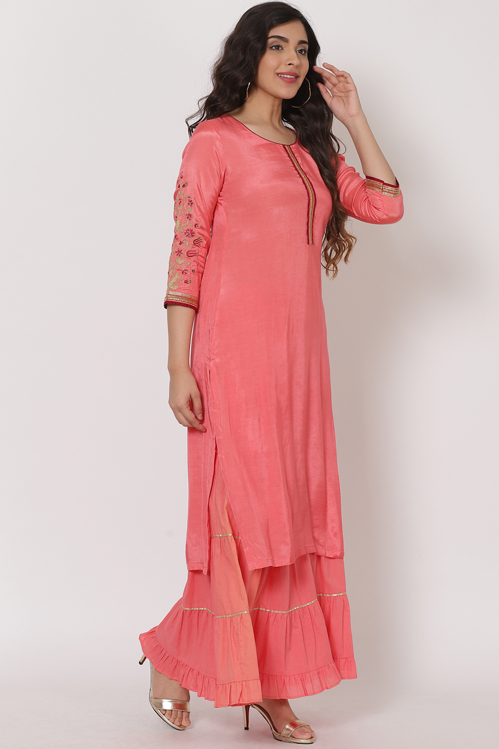 Peach Viscose Cotton Suit Set image number 4