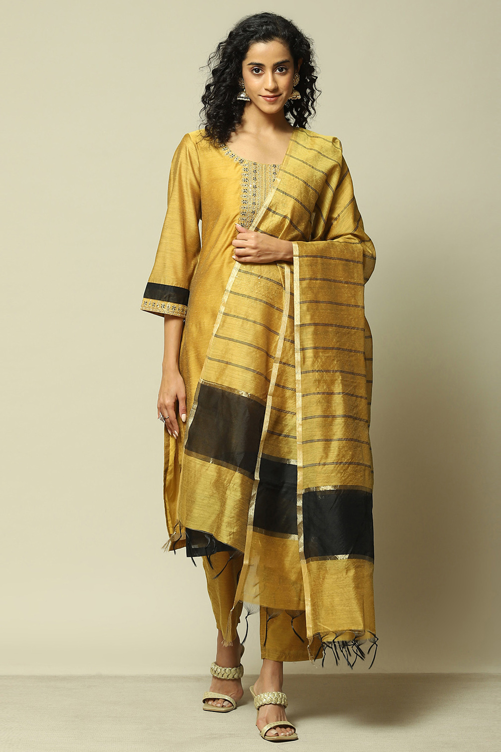 Yellow Viscose Straight Printed Kurta Palazzo Suit Set image number 7