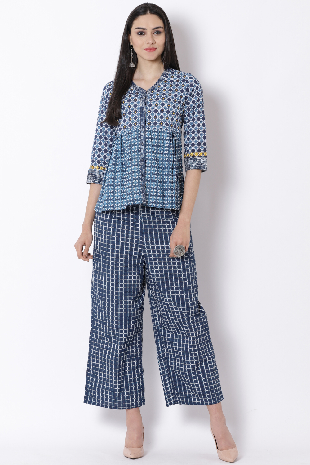 Indigo Cotton Flared Indie Top image number 2
