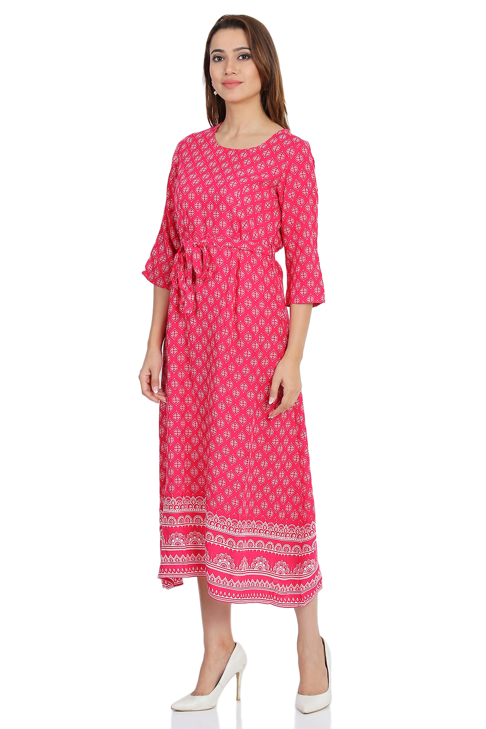 Pink Flared Viscose Dress image number 1