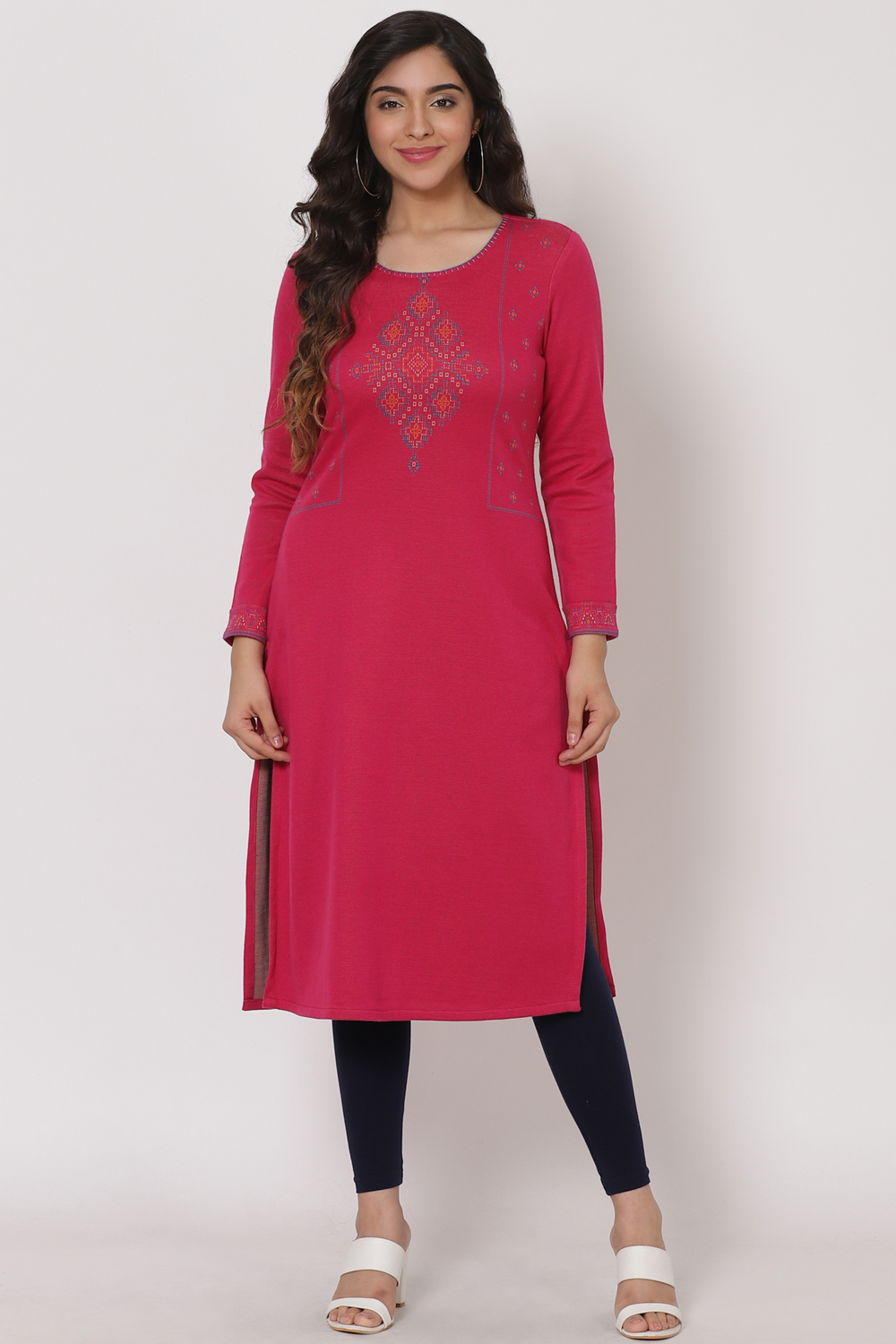 Pink Poly Cotton Jacquard Kurta image number 2