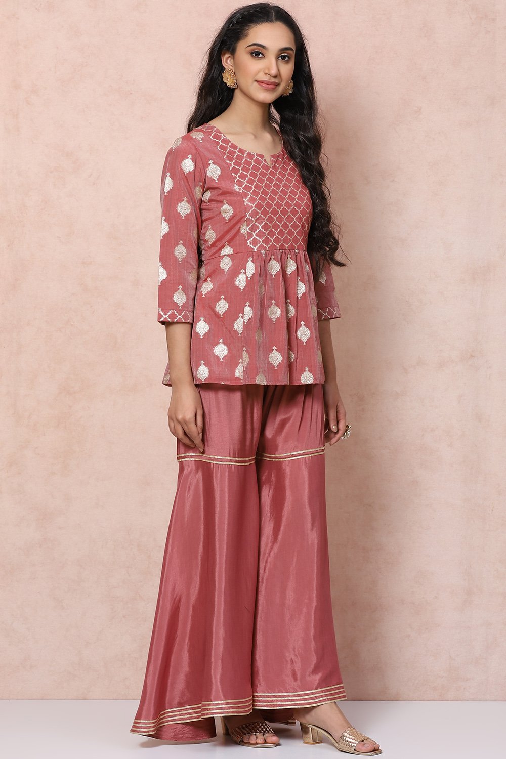 Peach Art Silk Sharara Set image number 5