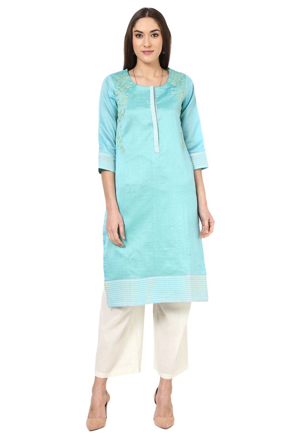 Light Blue Straight Poly Chanderi Kurta image number 0