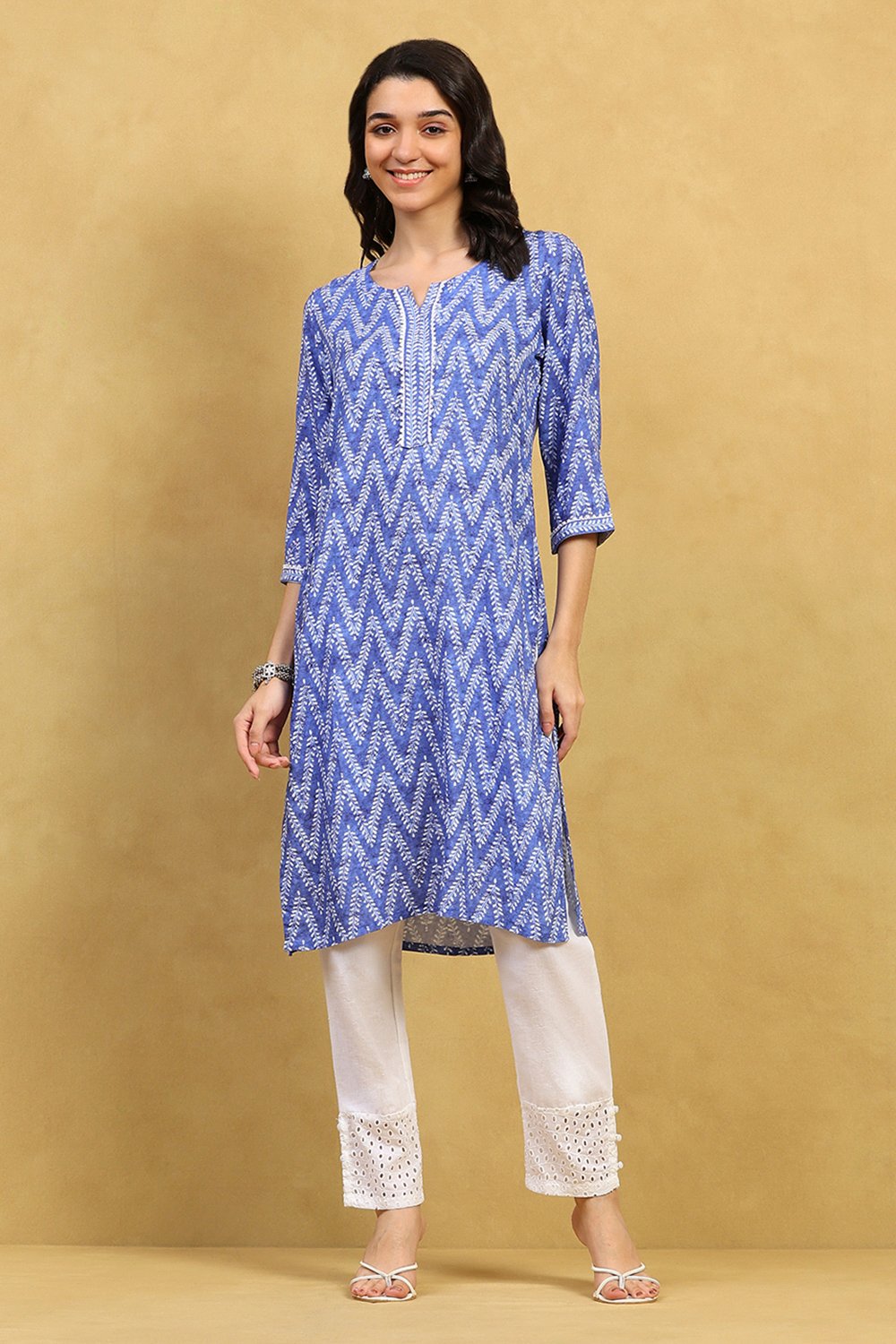 Blue Printed Straight Kurta image number 5