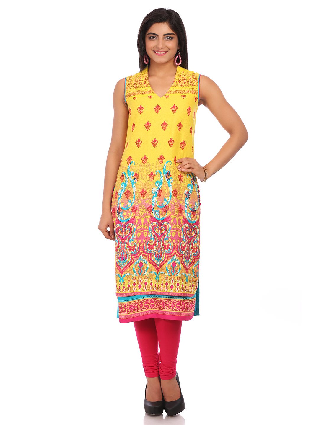 Yellow Cotton Straight Kurta image number 0