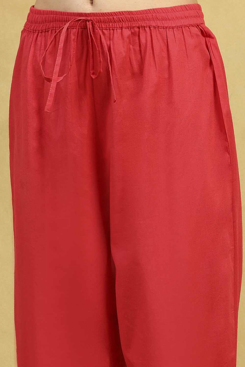 Brick Red Cotton Printed Gathered Suit Set image number 2