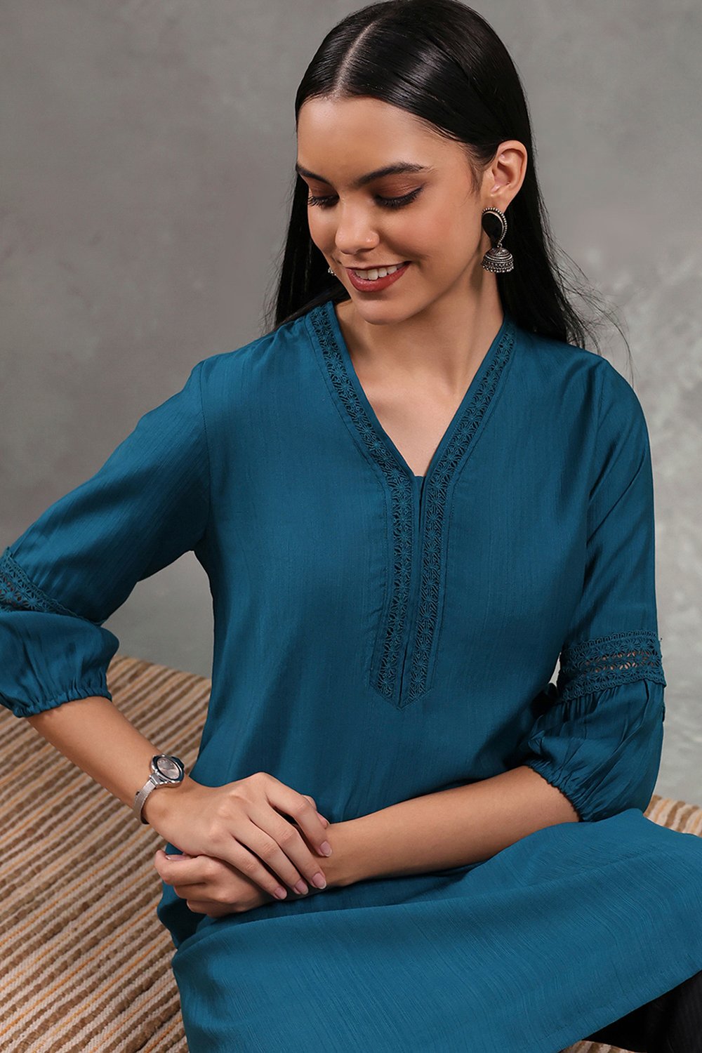 Purple Viscose Blend Solid Straight Kurta image number 6
