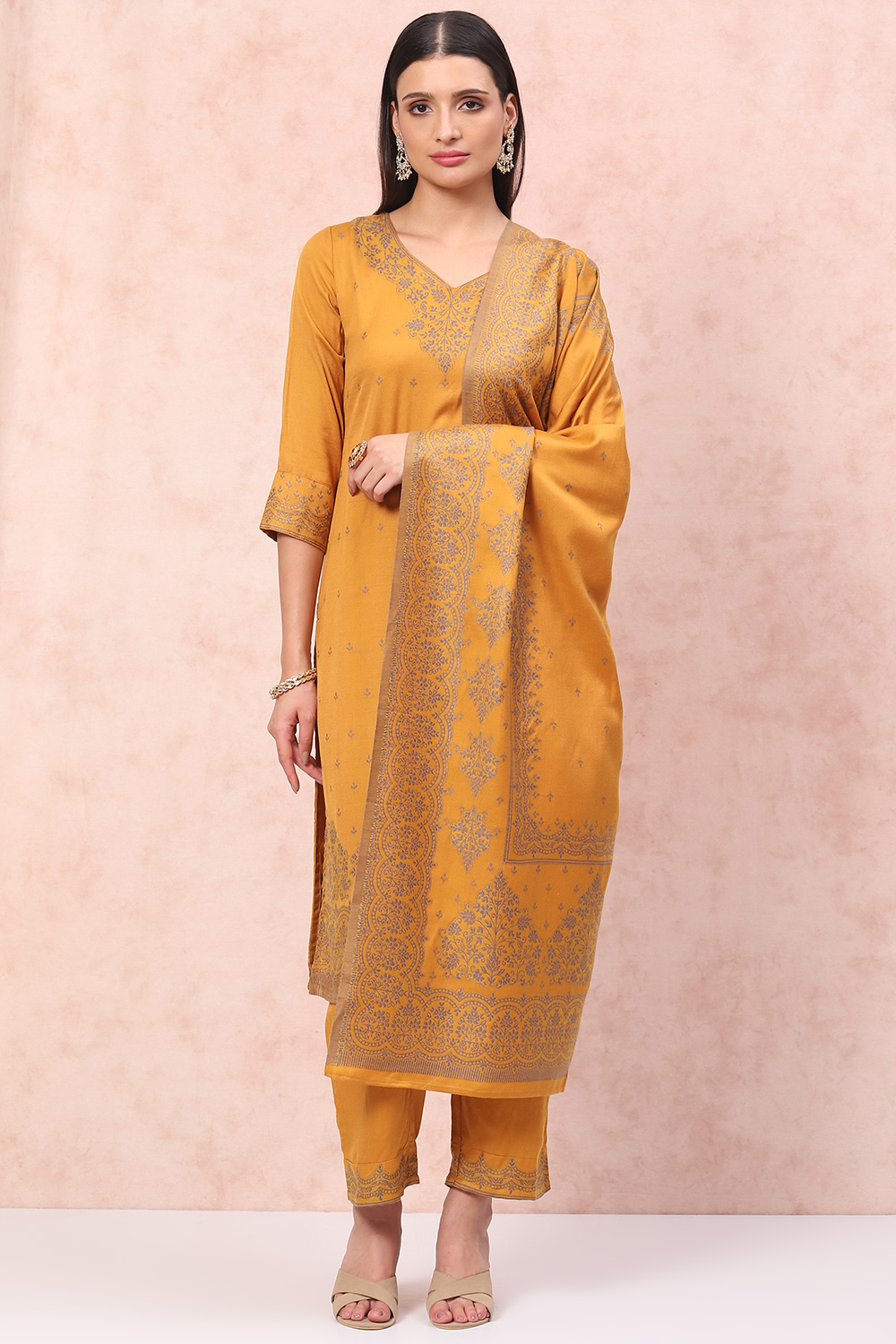 Mustard Art Silk Straight Suit Set image number 6