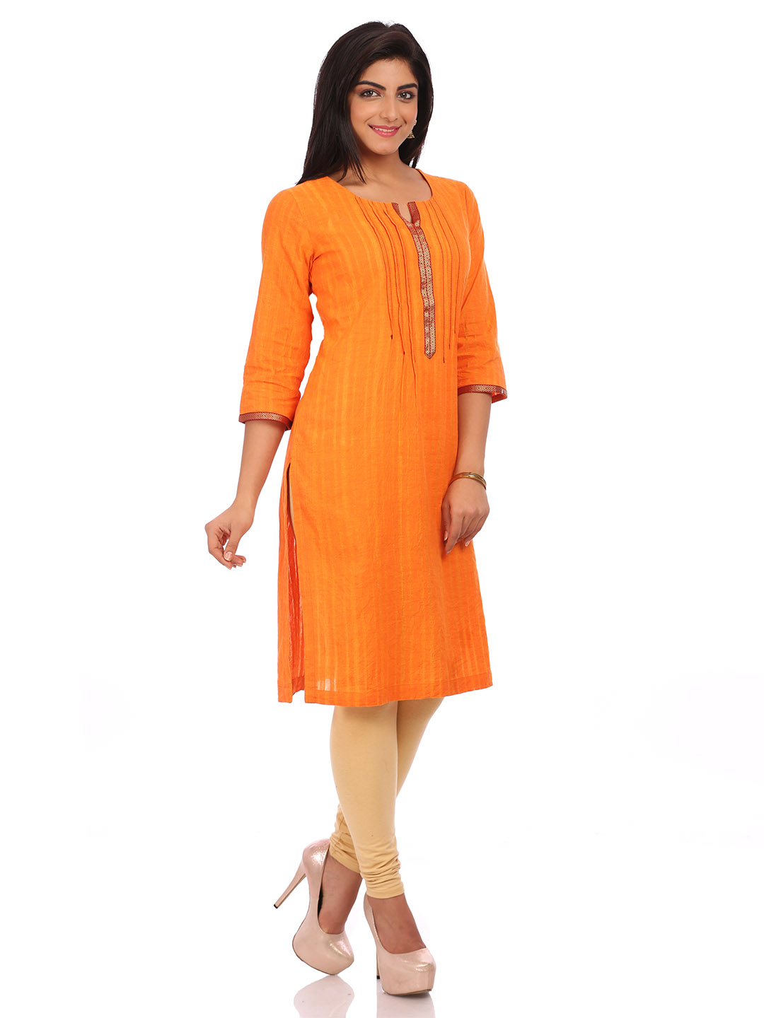 Orange Cotton Straight Kurta image number 1