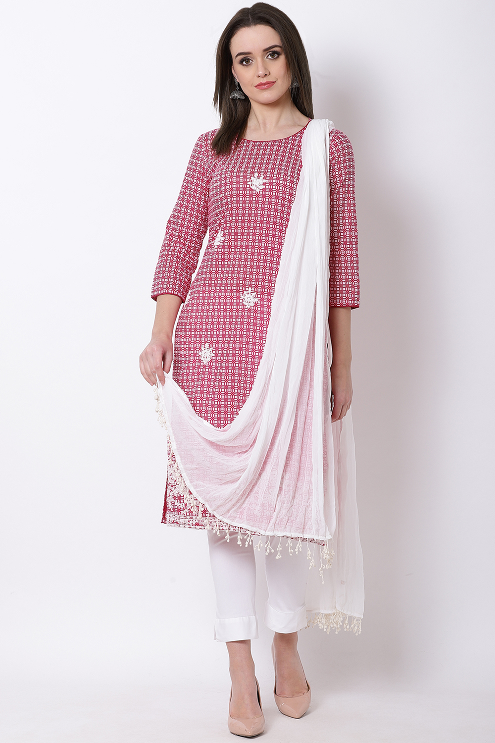 Off White Art Silk Dupatta image number 0