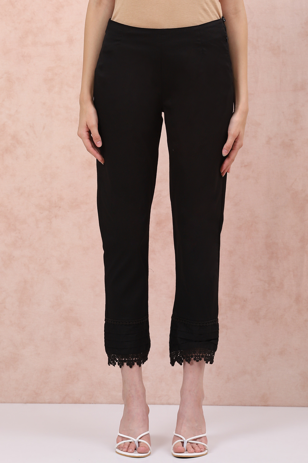 Mustard Art Silk Slim Pants image number 3