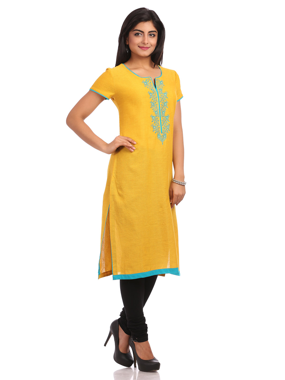 Mustard Straight Cotton Kurta image number 2