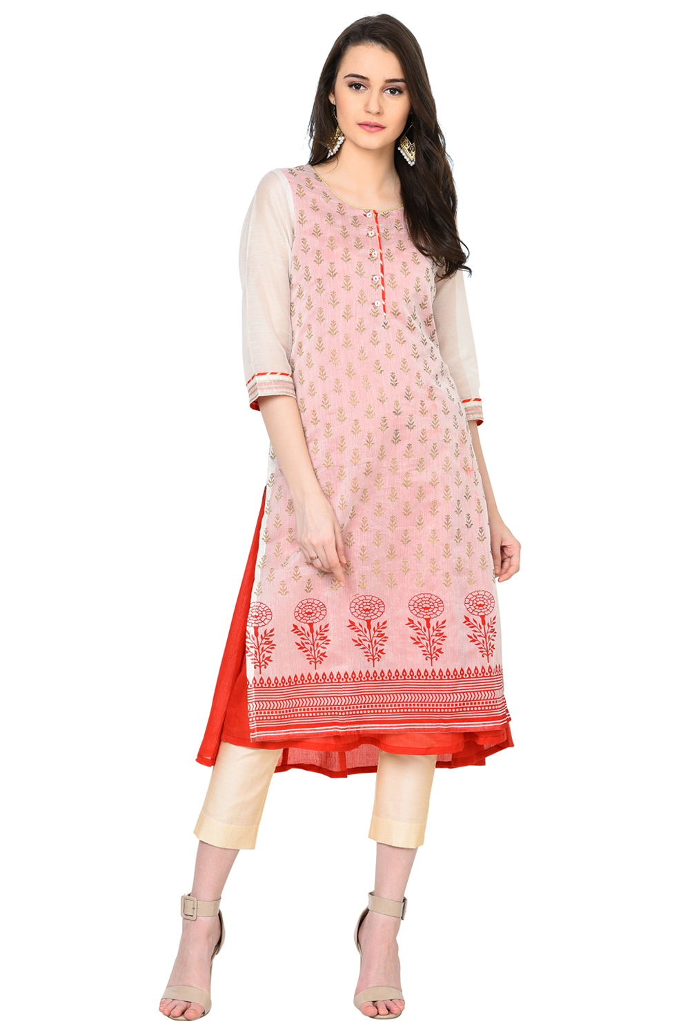 Ivory Straight Polyester Kurta image number 0