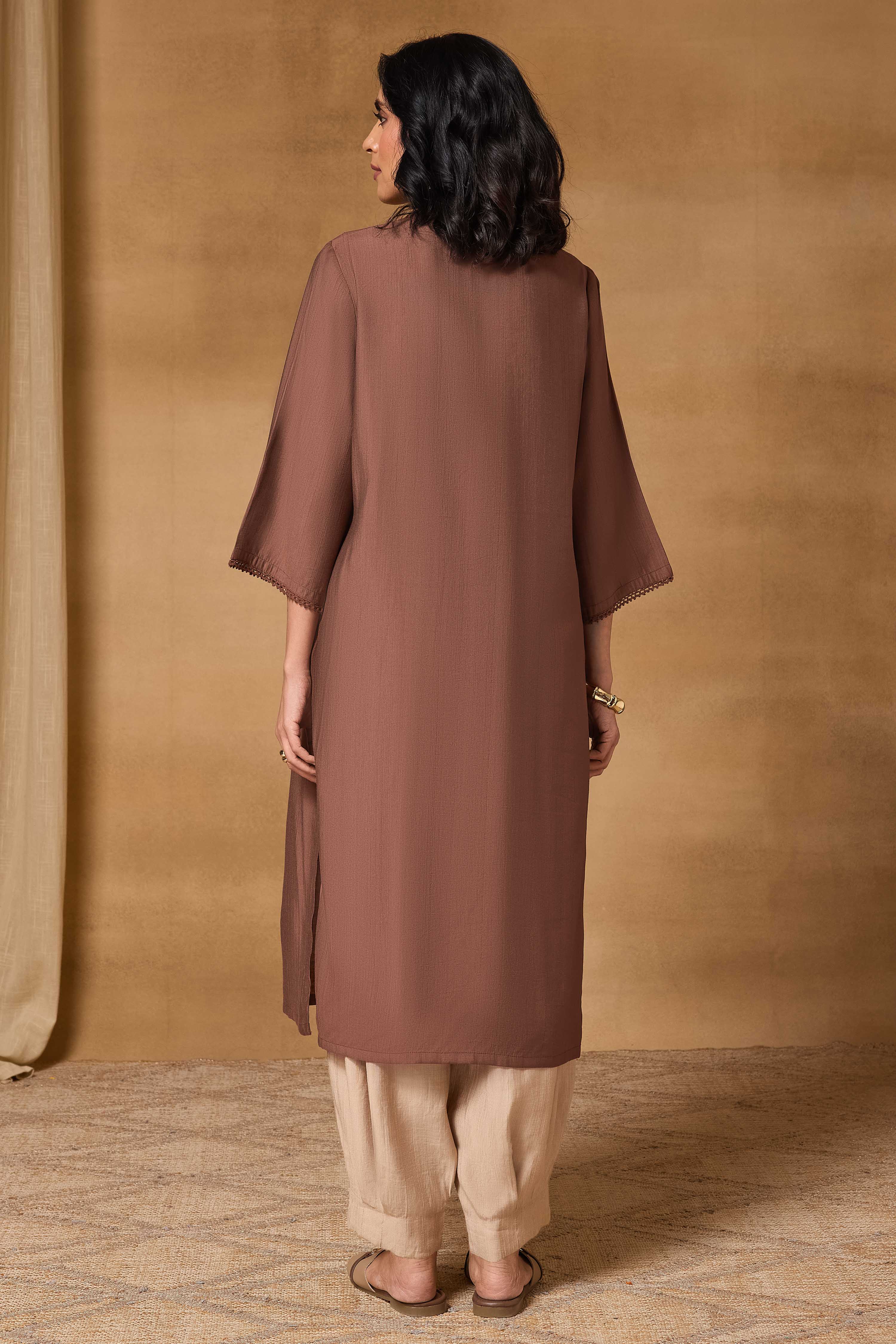 Teal Viscose Blend Straight Solid Kurta image number 4