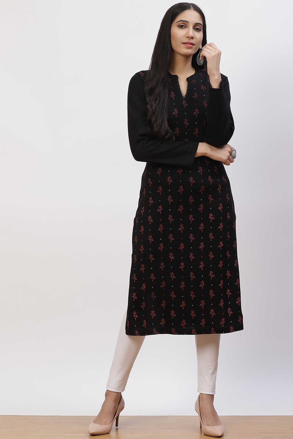 Black Acrylic Straight Kurta image number 0