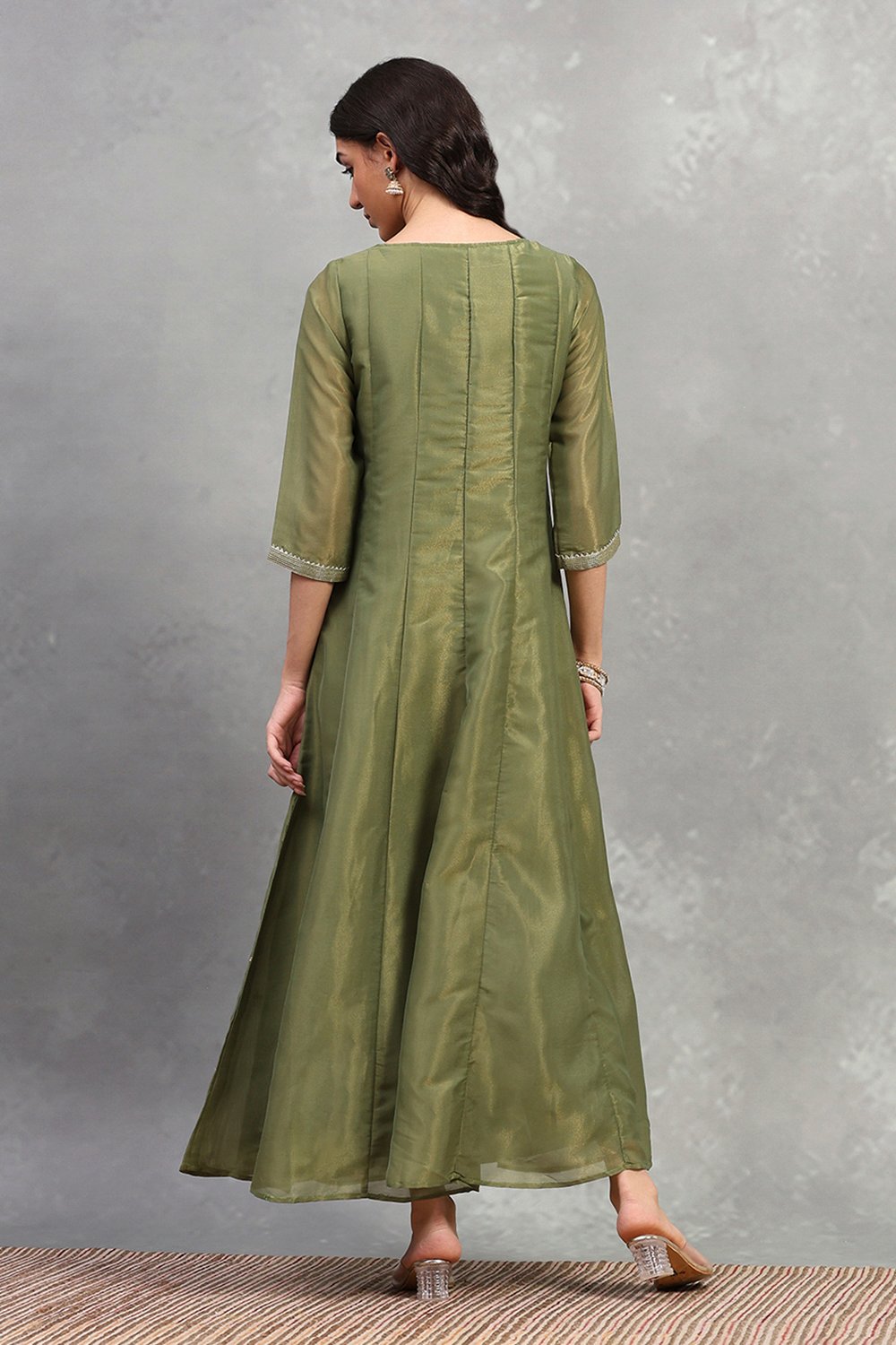 Green Tissue Solid Anarkali Dress image number 3