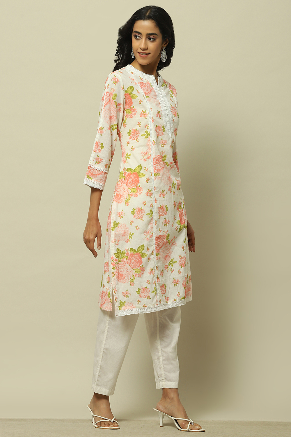 White Cambric Floral Printed Straight Kurta Set image number 5
