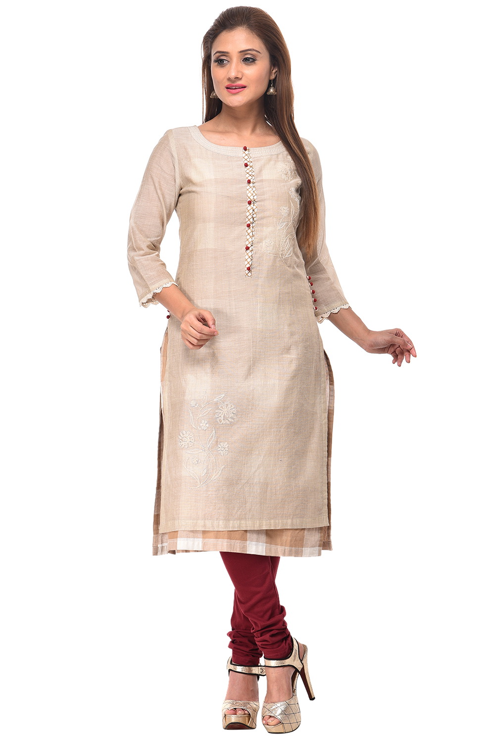 Beige A-Line Cotton Kurta image number 0