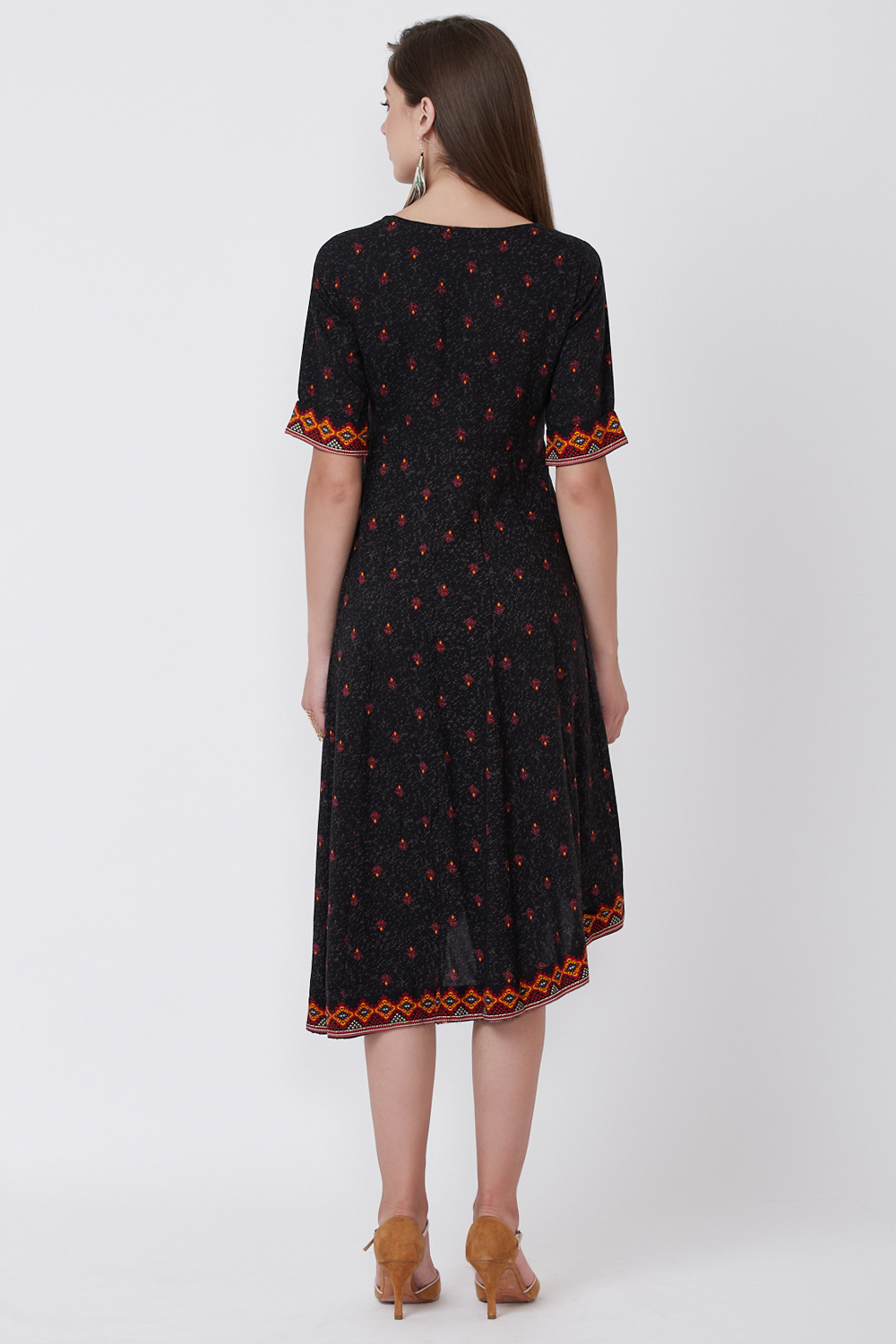 Black Viscose Rayon Kalidar Dress image number 4