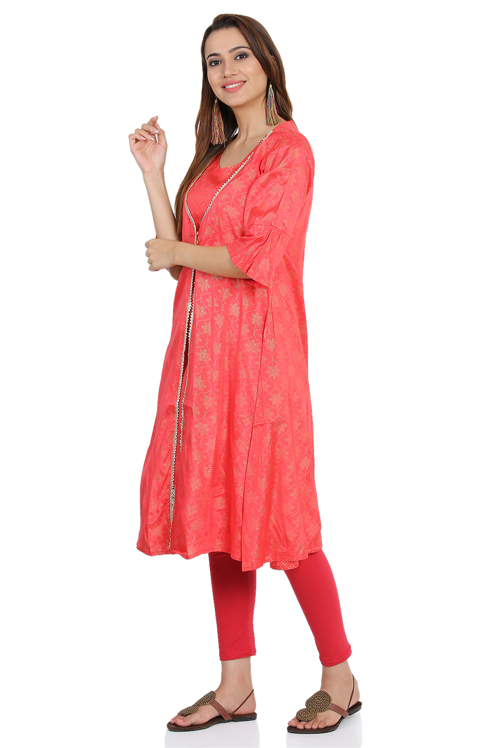 Coral Front open Viscose Kurta image number 3