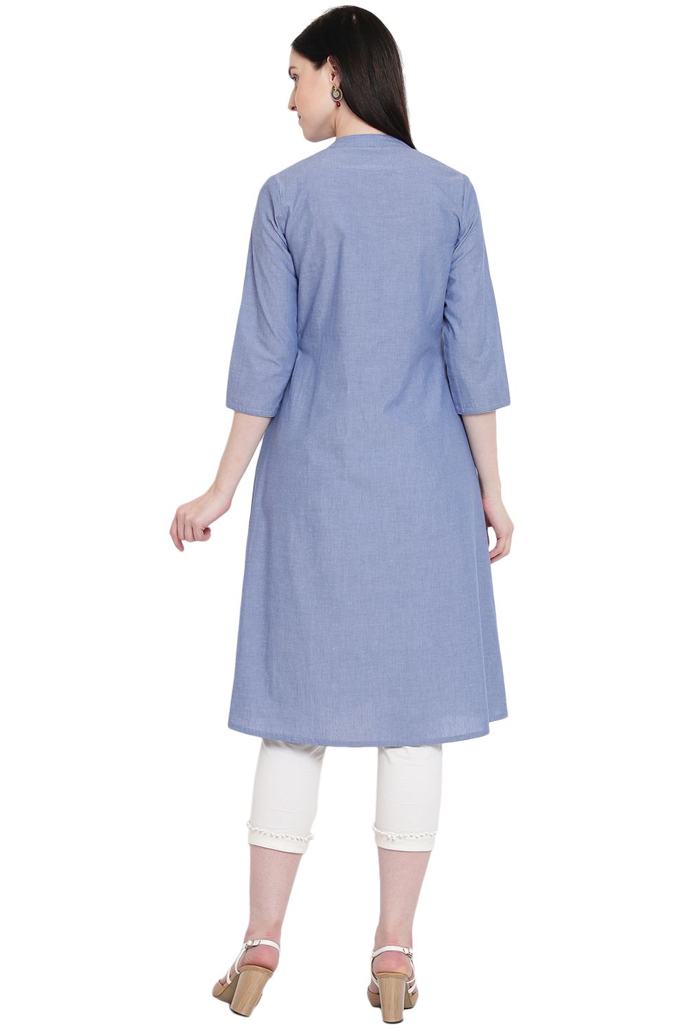 Light-Blue Chambray A-Line Kurta image number 4