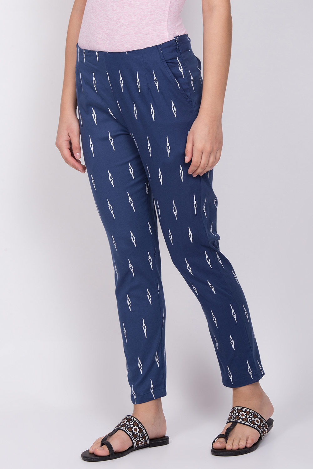 Indigo Poly Lycra Slim Pants image number 1
