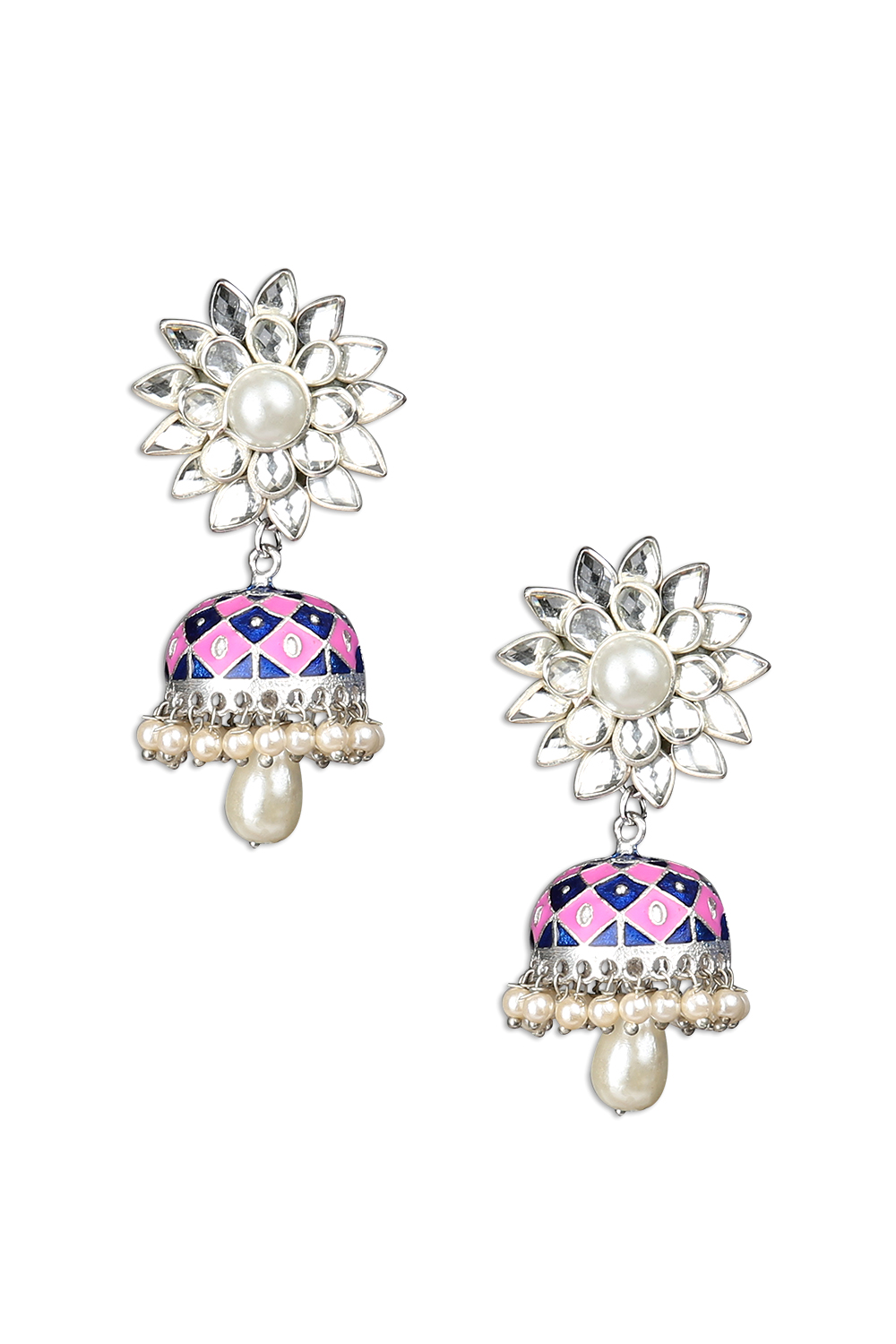 Pachchi Work And Enamel With Pearls Earrings image number 1