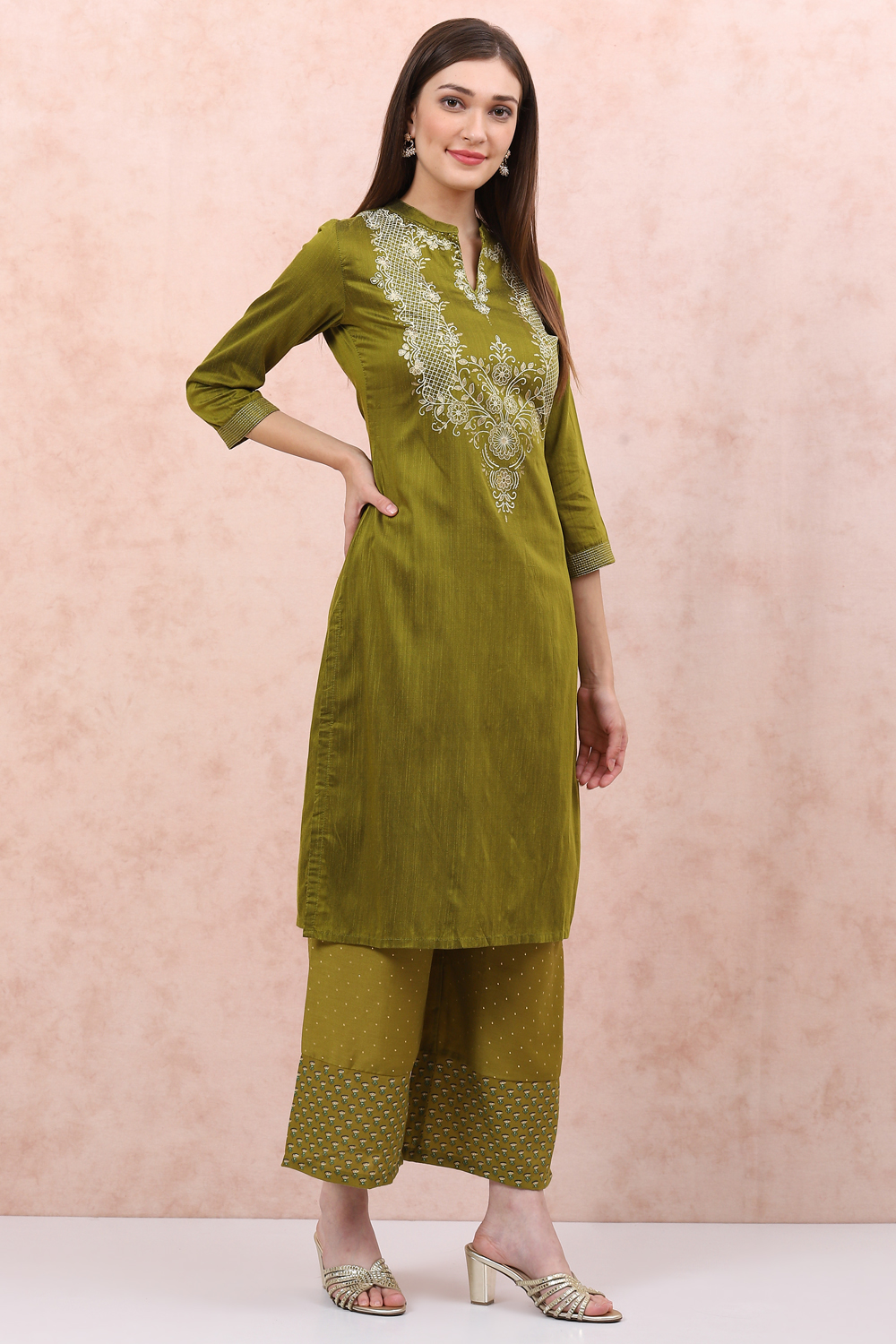 Green Art Silk Straight Kurta image number 3