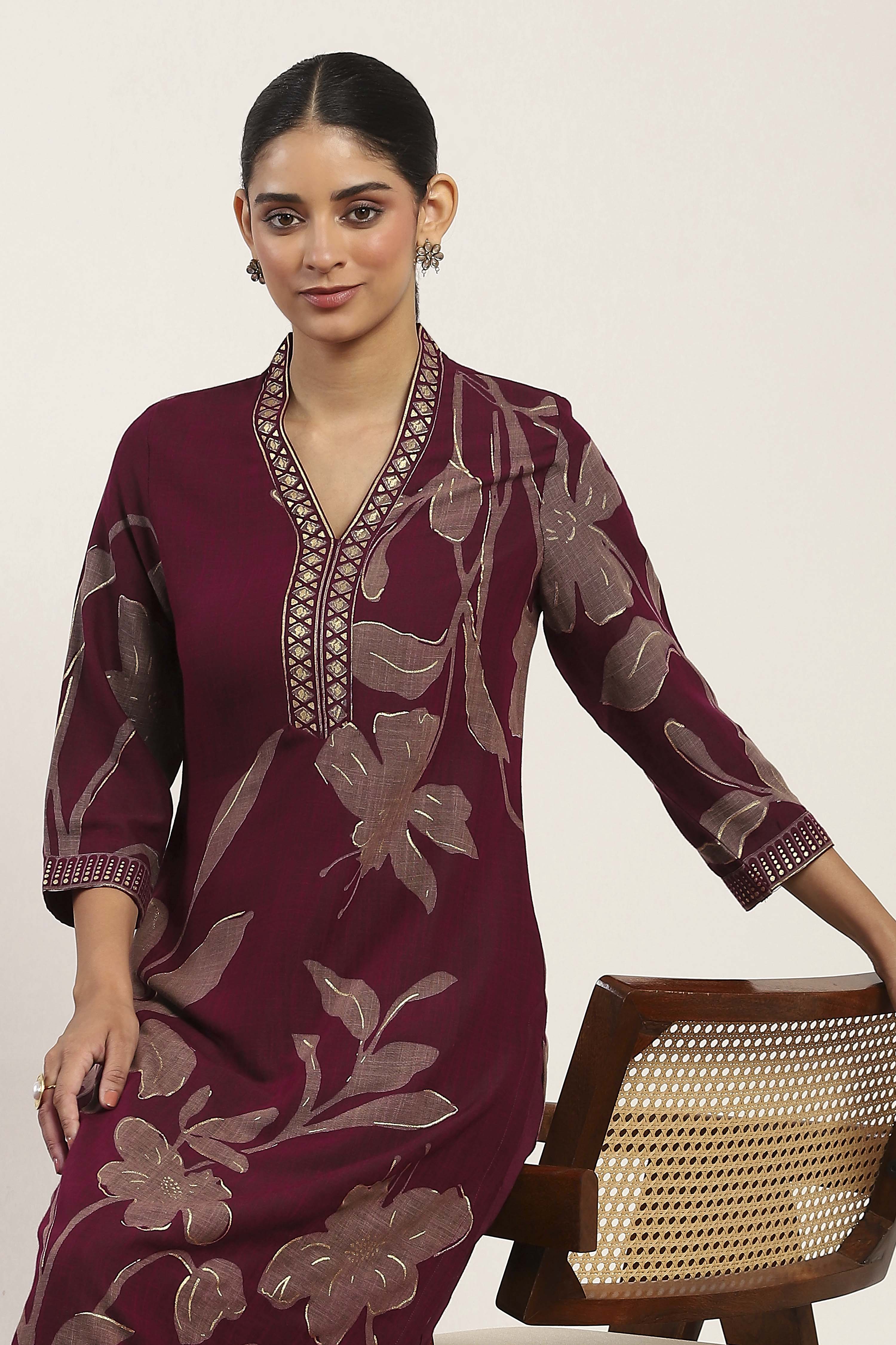 Pink Viscose Polyester Viscose Rayon Kurta Pants Set image number 7