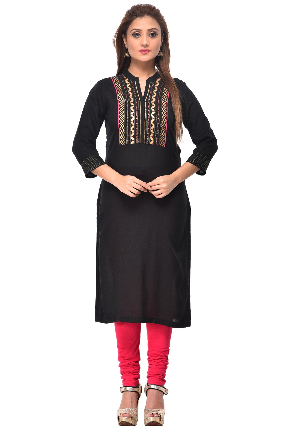 Black Straight Cotton Kurta image number 0