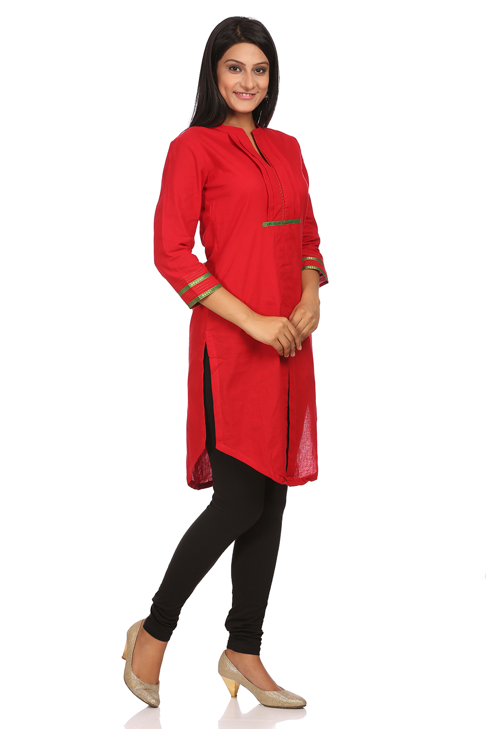Red Straight Cotton Kurta image number 2