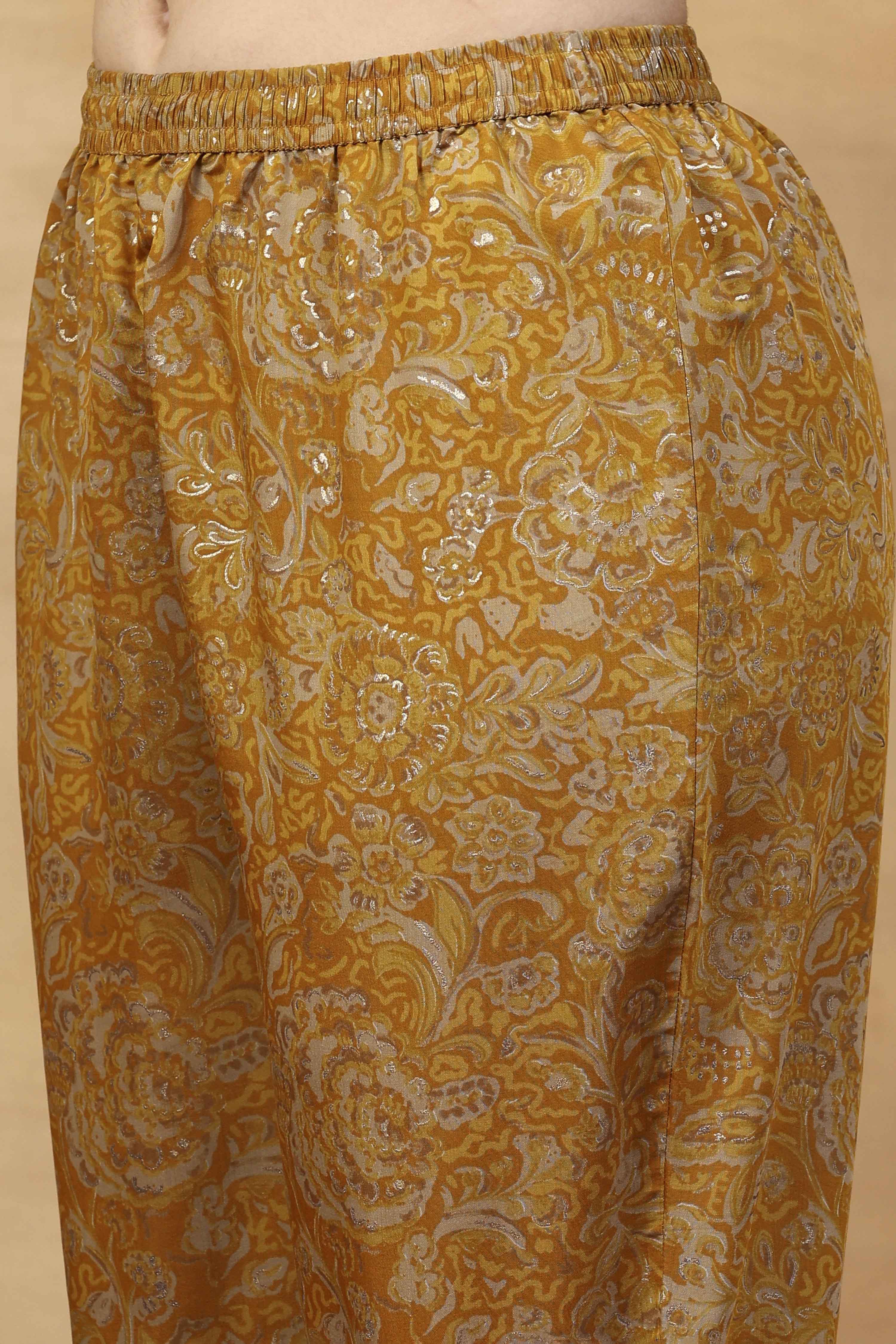 Yellow Viscose Blend A-Line Printed Kurta Pants Set image number 2
