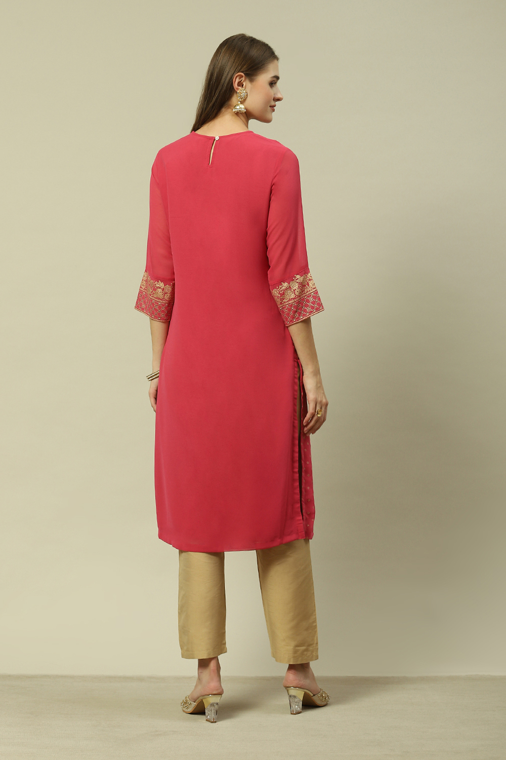 Pink Polyester Straight Printed Kurta image number 3