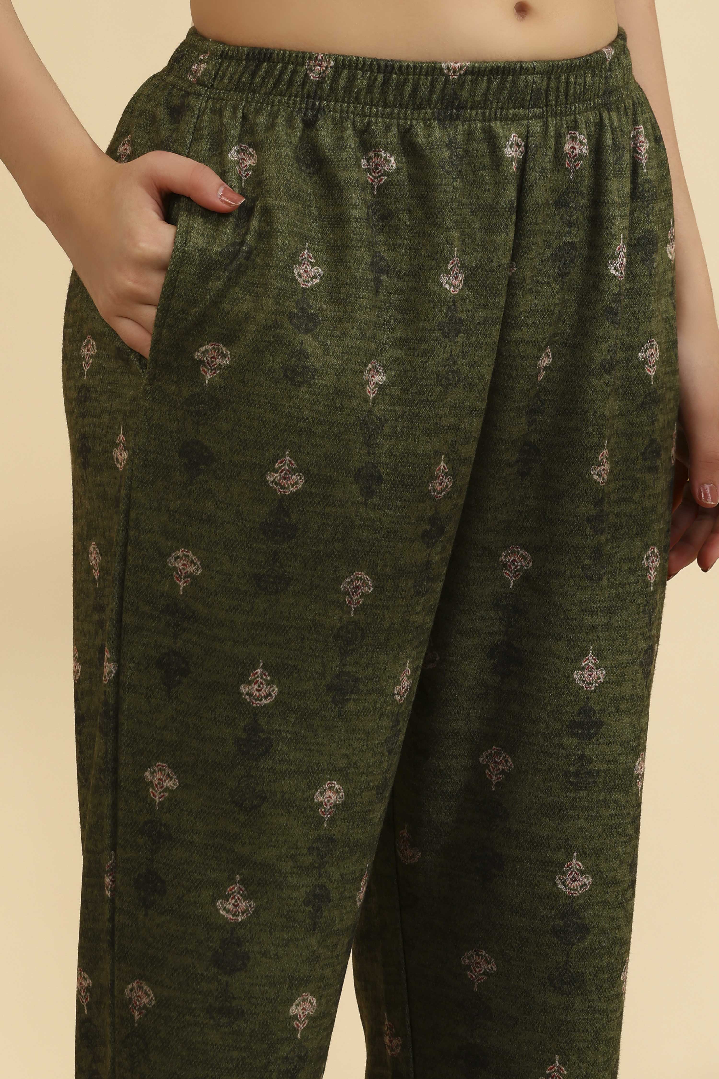 Green Polyester Printed Straight Suit Set image number 2