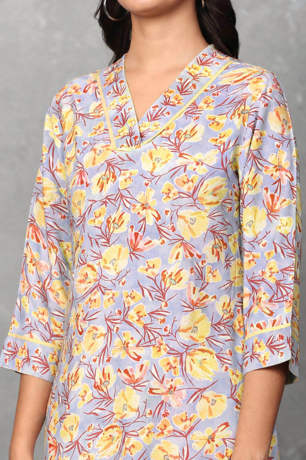 Lavender Printed Straight Kurta image number 1