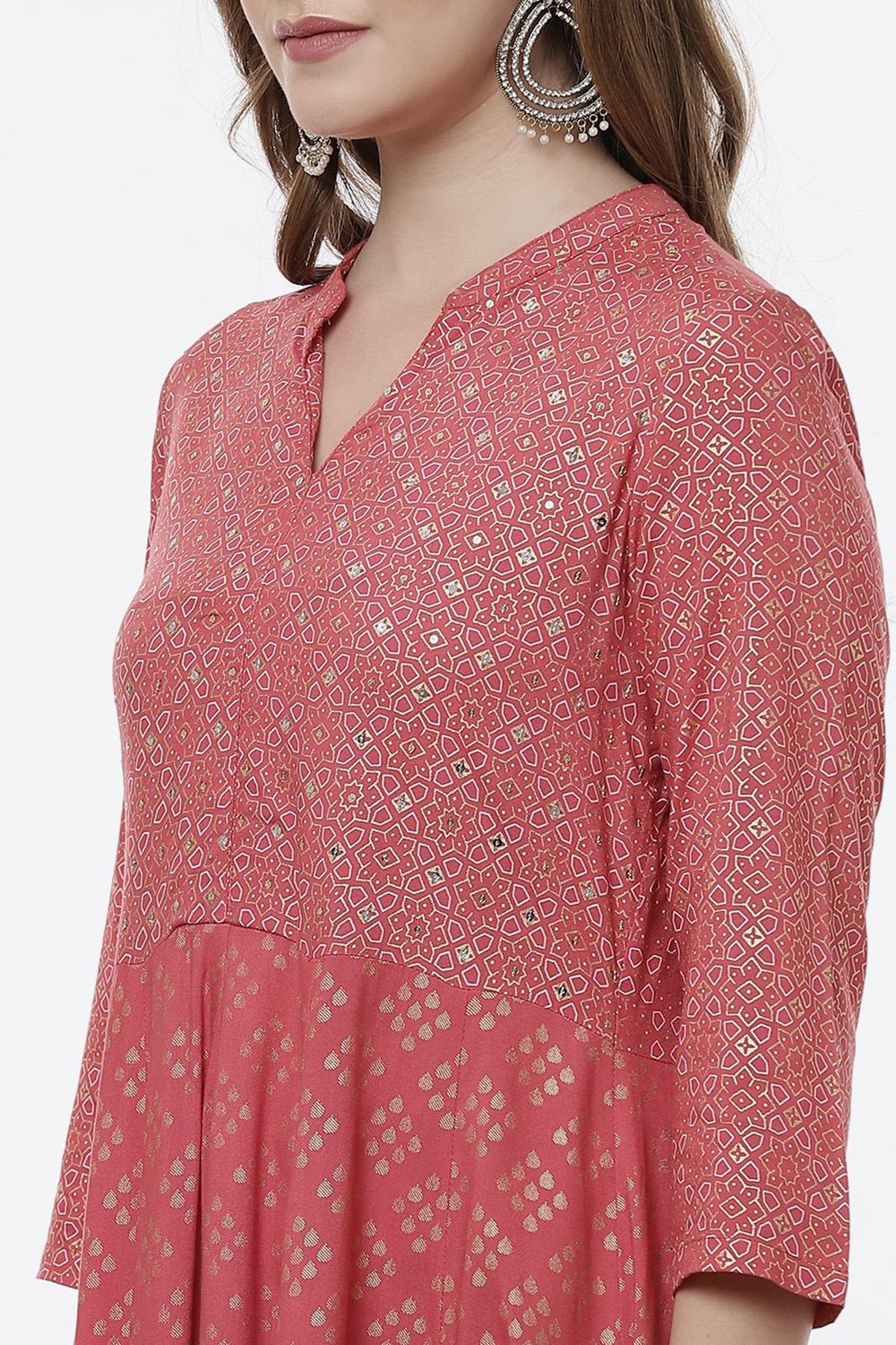 Coral Viscose Rayon Kalidar Dress image number 1