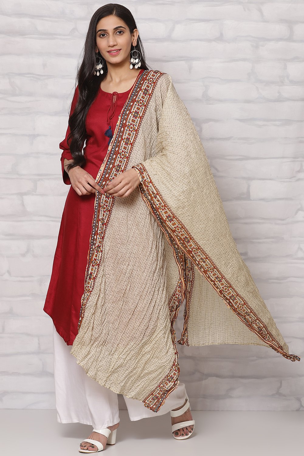 Cream Cotton Dupatta image number 2