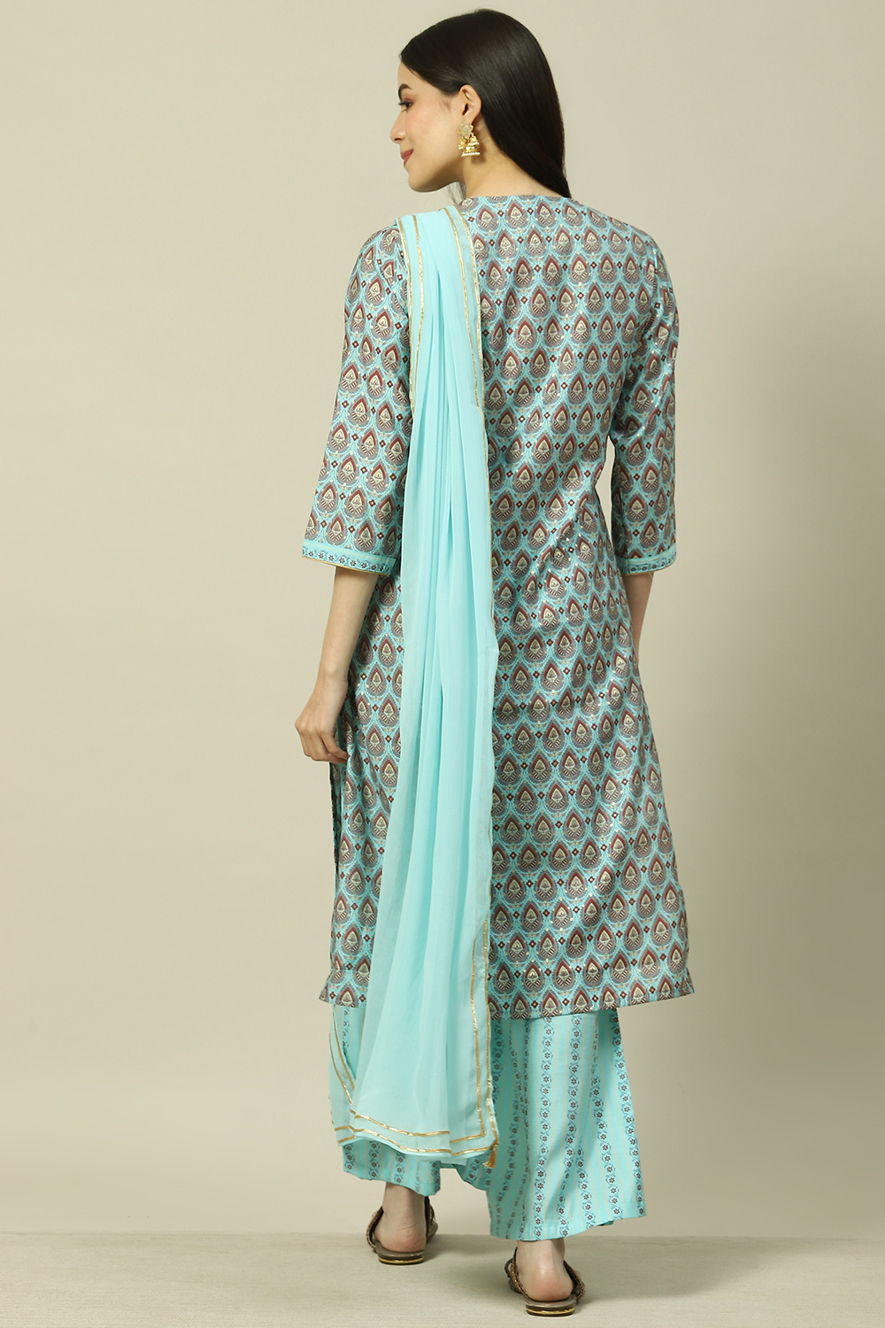 Light Blue Cotton Blend Woven Straight Kurta Suit Set image number 4